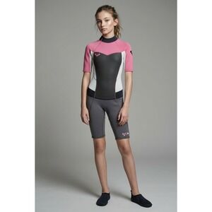 NWT Roxy Syncro Girls Size 6 Pink Grey Shorty Wetsuit 2/2mm ARJW503001